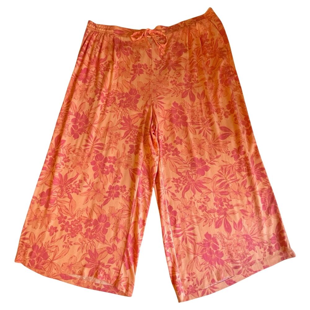 NWT Torrid Boho Wide Leg Gauze High Rise Papaya Punch Orange Tropical Pants 5 5X